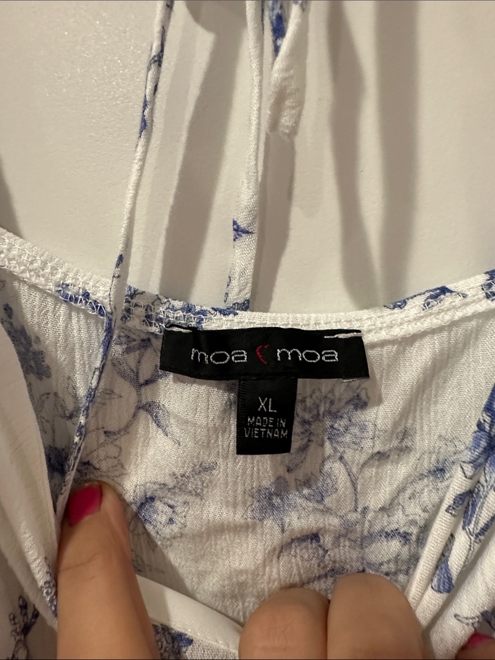 Moa Moa White Camisole with Blue Floral Print and Ruffle Straps - Picture 2 of 7